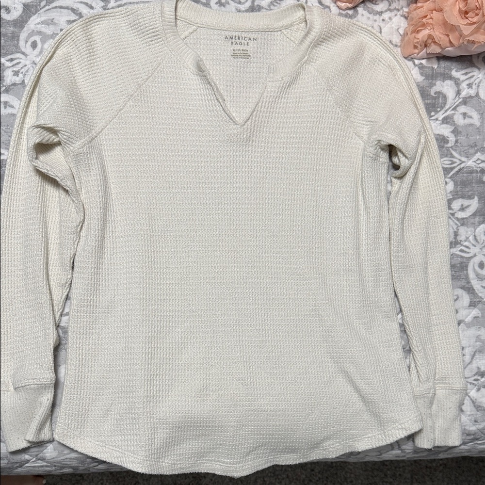 American Eagle Outfitters Cream Waffle Knit Top